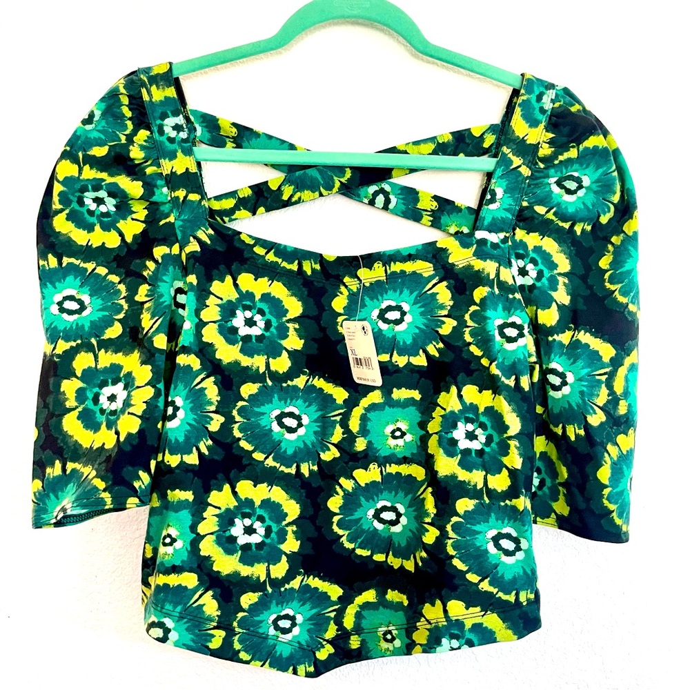 Free People Revolve NWT Give Me More Top Strappy Back Black Combo Green